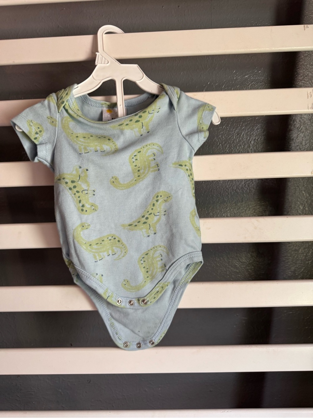 Light Blue Baby Bodysuit with Green Dinosaur Print
